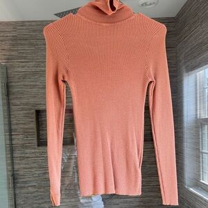 Ribbed Coral Turtleneck Sweater